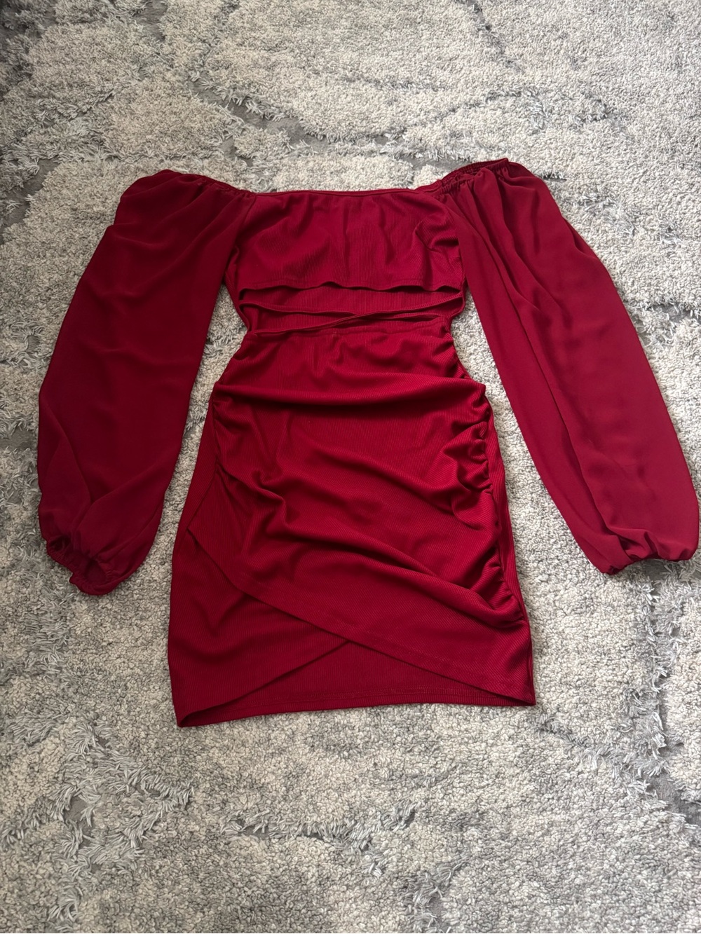 SHEIN Off-Shoulder Burgundy Long Sleeve Mini Dress